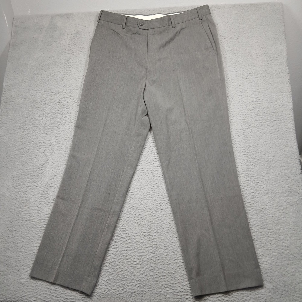 David Taylor Pants Mens 40x32 Gray Dress‎ Slacks Flat Front Poly Rayon Zip Fly